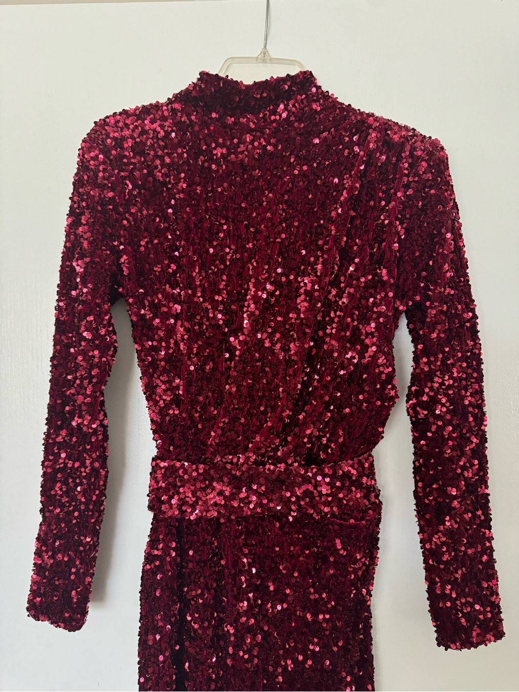Sparkling Burgundy Sequin Long Sleeve Dress